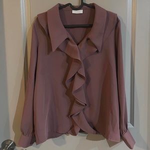 beautiful plum dirty pink collar ruffle blouse long sleeve ruched shirt